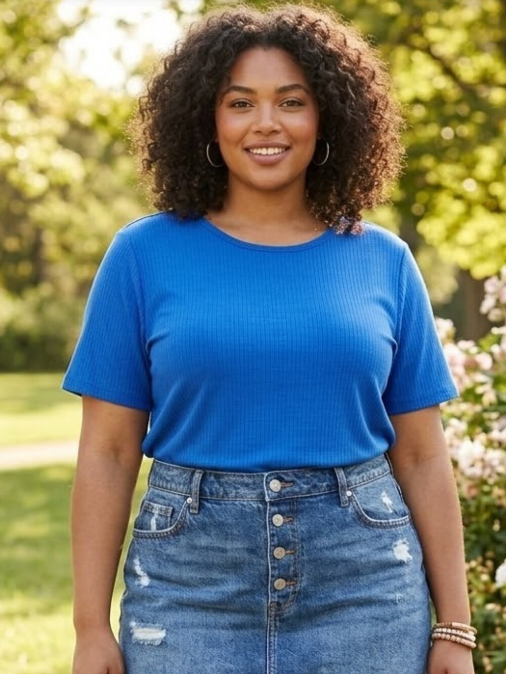 Old Navy Womens XL Luxe Royal Blue Fine Ribbed Short Sleeve Crewneck T-Shirt